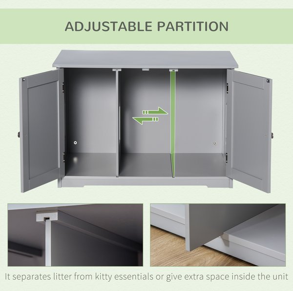 PawHut Wooden Cat Litter Box Enclosure with Adjustable Partition