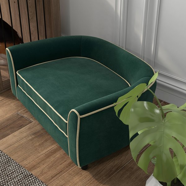 PawHut Modern Dog Sofa Bed with Removable Cover, Dark Green, 31.1-in