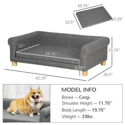 Show full view: PawHut Modern Elevated Dog Sofa Bed, Dark Gray, 42.1-in slide 4 of 10