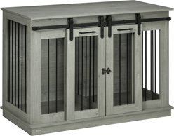 PawHut Modern Furniture Style Dog Crate End Table with Divider Panel, Gray, 47.25 x 23.5 x 34.75-in