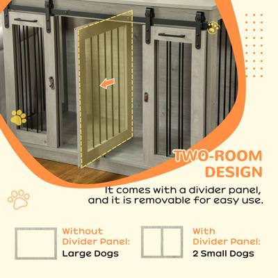 Show full view: PawHut Modern Furniture Style Dog Crate End Table with Divider Panel, Gray, 47.25 x 23.5 x 34.75-in slide 5 of 10