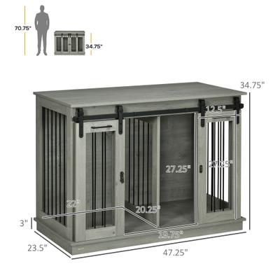 Show full view: PawHut Modern Furniture Style Dog Crate End Table with Divider Panel, Gray, 47.25 x 23.5 x 34.75-in slide 3 of 10
