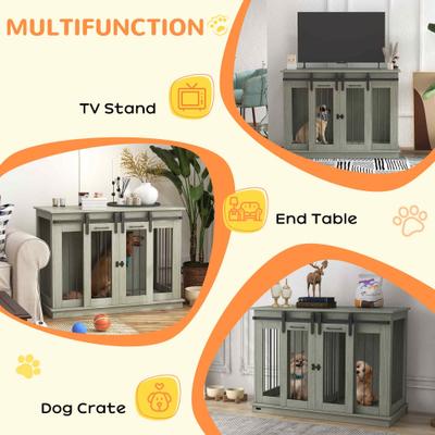 Show full view: PawHut Modern Furniture Style Dog Crate End Table with Divider Panel, Gray, 47.25 x 23.5 x 34.75-in slide 4 of 10