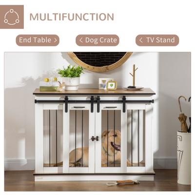 Show full view: PawHut Modern Furniture-Style Dog Crate End Table with Divider Panel, White, 47.25 x 23.5 x 34.75-in slide 4 of 9