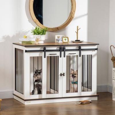 Show full view: PawHut Modern Furniture-Style Dog Crate End Table with Divider Panel, White, 47.25 x 23.5 x 34.75-in slide 2 of 9