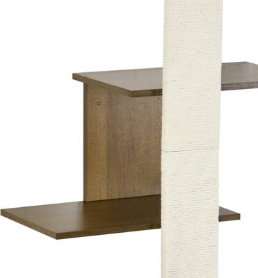Show full view: PawHut Modern Wall Mounted Cat Tree with Scratcher & Shelves, Natural Wood, 25.5 x 12.75 x 56.25-in slide 9 of 10