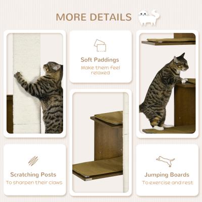 Show full view: PawHut Modern Wall Mounted Cat Tree with Scratcher & Shelves, Natural Wood, 25.5 x 12.75 x 56.25-in slide 5 of 10