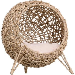 PawHut Water Hyacinth Flannel Elevated Cat House