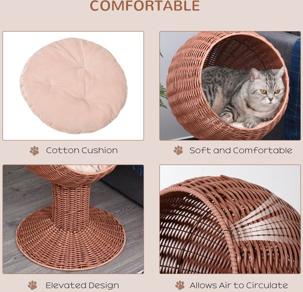 Show full view: PawHut Natural Mat Grass Woven Cat House, Brown slide 5 of 9
