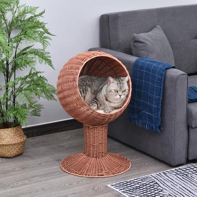 Show full view: PawHut Natural Mat Grass Woven Cat House, Brown slide 2 of 9