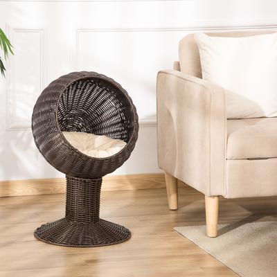 Show full view: PawHut Natural Mat Grass Woven Cat House, Coffee slide 7 of 9