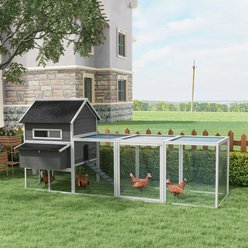 PawHut 136-in Elevated Wooden Chicken Coop, 2 Nesting Boxes, Outdoor Run, Lockable Doors, Gray