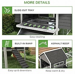 PawHut 136-in Elevated Wooden Chicken Coop, 2 Nesting Boxes, Outdoor Run, Lockable Doors, Gray slide 2 of 9