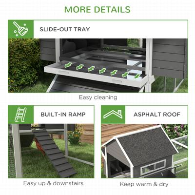 Show full view: PawHut 136-in Elevated Wooden Chicken Coop, 2 Nesting Boxes, Outdoor Run, Lockable Doors, Gray slide 7 of 9