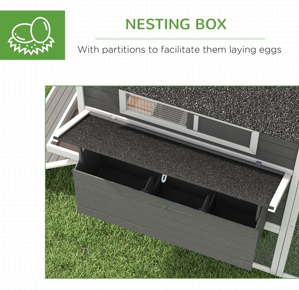 PawHut 162-in Wooden Chicken Coop, 2 Nesting Boxes, Outdoor Extended Run, Lockable Doors, Handle, Gray