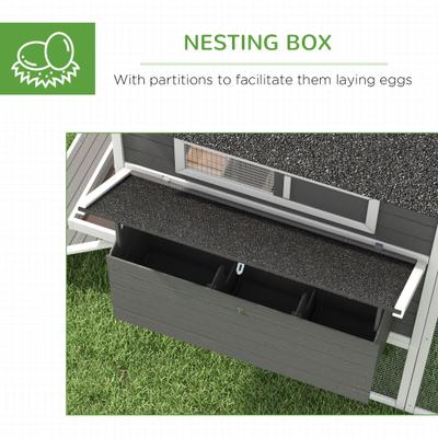 Show full view: PawHut 136-in Elevated Wooden Chicken Coop, 2 Nesting Boxes, Outdoor Run, Lockable Doors, Gray slide 6 of 9