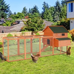 PawHut 136-in Elevated Wooden Chicken Coop, 2 Nesting Boxes, Outdoor Run, Lockable Doors, Orange