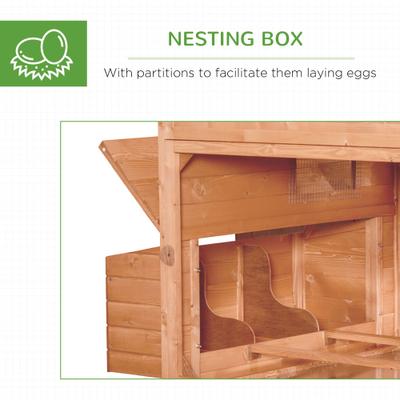 Show full view: PawHut 136-in Elevated Wooden Chicken Coop, 2 Nesting Boxes, Outdoor Run, Lockable Doors, Orange slide 6 of 8