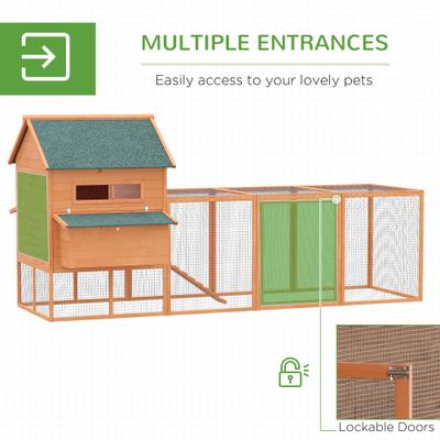 Show full view: PawHut 136-in Elevated Wooden Chicken Coop, 2 Nesting Boxes, Outdoor Run, Lockable Doors, Orange slide 5 of 8