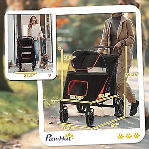 PawHut One-Click Foldable Dog Stroller, Black