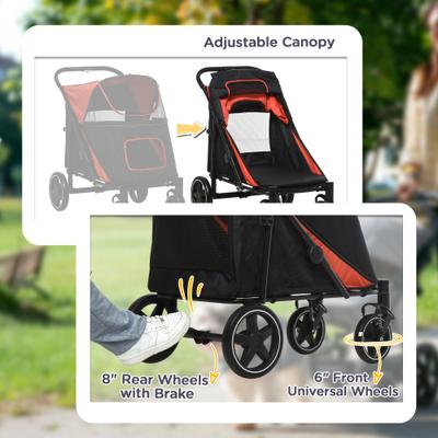 Show full view: PawHut One-Click Foldable Dog Stroller, Red slide 7 of 11