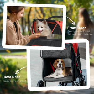 PawHut One-Click Foldable Dog Stroller, Red