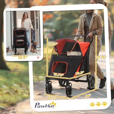 Show full view: PawHut One-Click Foldable Dog Stroller, Red slide 4 of 11