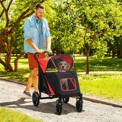 Show full view: PawHut One-Click Foldable Dog Stroller, Red slide 3 of 11