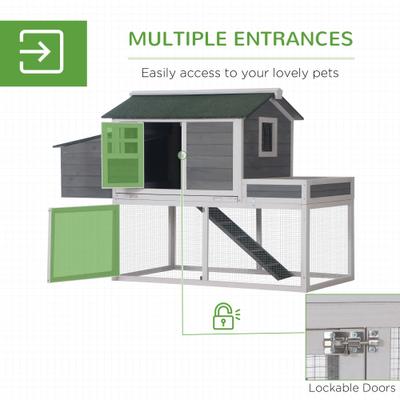 Show full view: PawHut Outdoor Back Yard House Poultry Cage Wooden with Raised Garden Bed, Run Area, & Removable Tray Nesting Box Chicken Coop, Gray slide 5 of 8
