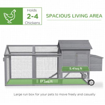 Show full view: PawHut Outdoor Back Yard Portable Cage House Wooden with Wheels & Nesting Box Chicken Coop, Gray slide 5 of 9