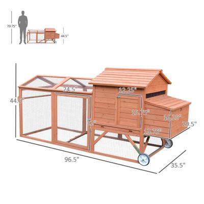 Show full view: PawHut Outdoor Back Yard Portable Cage House Wooden with Wheels & Nesting Box Chicken Coop, Natural Wood slide 3 of 8