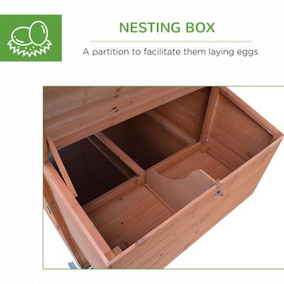 Show full view: PawHut Outdoor Back Yard Portable Cage House Wooden with Wheels & Nesting Box Chicken Coop, Natural Wood slide 7 of 8