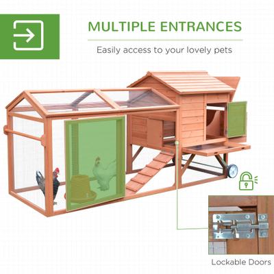 Show full view: PawHut Outdoor Back Yard Portable Cage House Wooden with Wheels & Nesting Box Chicken Coop, Natural Wood slide 5 of 8