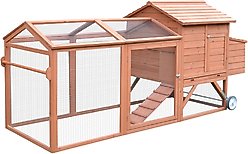 PawHut Outdoor Back Yard Portable Cage House Wooden with Wheels & Nesting Box Chicken Coop, Natural Wood slide 2 of 8