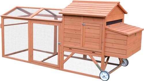 Show full view: PawHut Outdoor Back Yard Portable Cage House Wooden with Wheels & Nesting Box Chicken Coop, Natural Wood slide 4 of 8