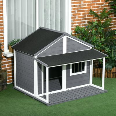 Show full view: PawHut Outdoor Cabin-Style Dog House, Gray slide 8 of 9