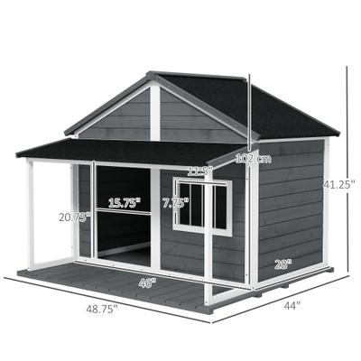 Show full view: PawHut Outdoor Cabin-Style Dog House, Gray slide 3 of 9