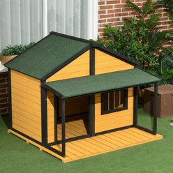 PawHut Outdoor Cabin-Style Dog House, Yellow slide 2 of 9