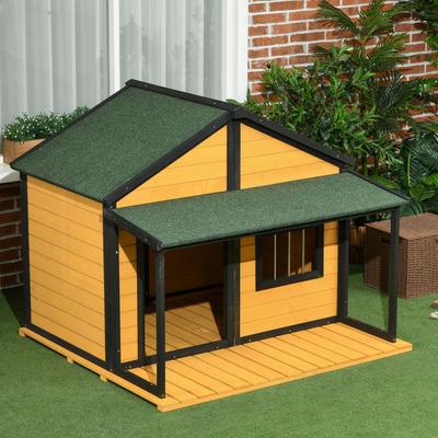 Show full view: PawHut Outdoor Cabin-Style Dog House, Yellow slide 9 of 10