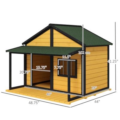 Show full view: PawHut Outdoor Cabin-Style Dog House, Yellow slide 4 of 10
