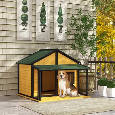 Show full view: PawHut Outdoor Cabin-Style Dog House, Yellow slide 3 of 10