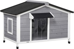 PawHut Outdoor Cabin-Style Wooden Dog House, Gray
