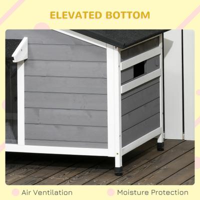 Show full view: PawHut Outdoor Cabin-Style Wooden Dog House, Gray slide 9 of 10