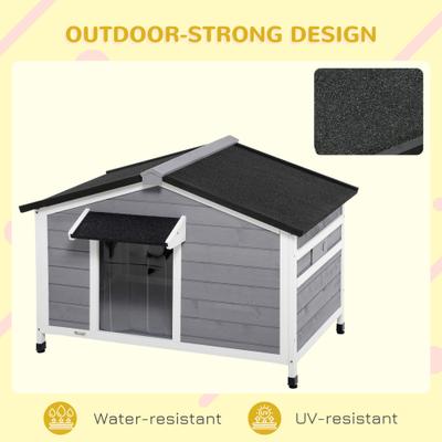 Show full view: PawHut Outdoor Cabin-Style Wooden Dog House, Gray slide 7 of 10