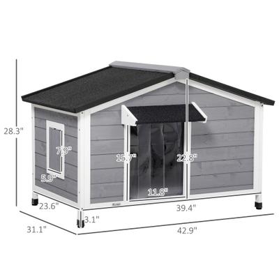 Show full view: PawHut Outdoor Cabin-Style Wooden Dog House, Gray slide 4 of 10
