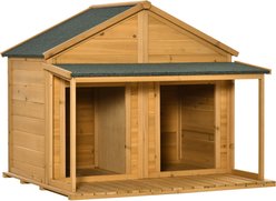 PawHut Outdoor Cabin-Style Wooden Dog House, Yellow