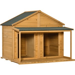 PawHut Outdoor Cabin-Style Wooden Dog House, Yellow