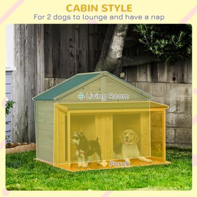 Show full view: PawHut Outdoor Cabin-Style Wooden Dog House, Yellow slide 4 of 9