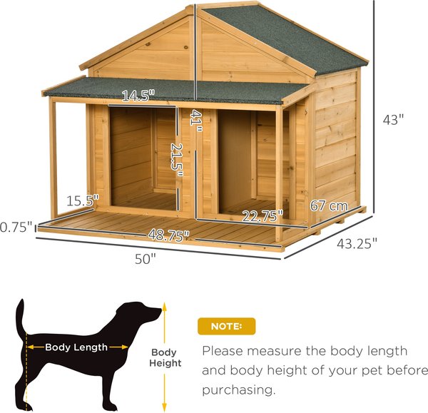 Show full view: PawHut Outdoor Cabin-Style Wooden Dog House, Yellow slide 3 of 9