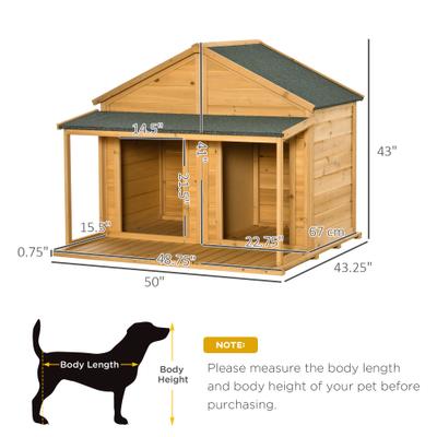 Show full view: PawHut Outdoor Cabin-Style Wooden Dog House, Yellow slide 3 of 9